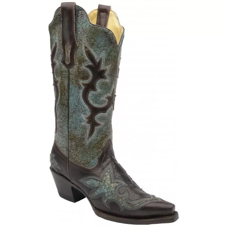 Corral Boots LD Turquoise-Green/Chocolate Patch R1178