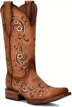 Corral Women's Sand Floral Embroidery Brown Cowboy Boot