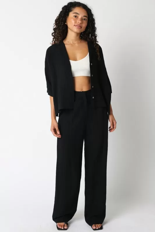 Danica High Waist Woven Wide Leg Pants Black