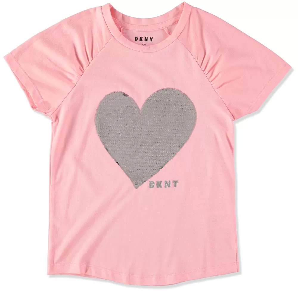 DKNY Girls 7-16 Flip Sequin Heart T-Shirt