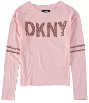 DKNY Girls 7-16 Long-Sleeve Sequin Logo Shirt