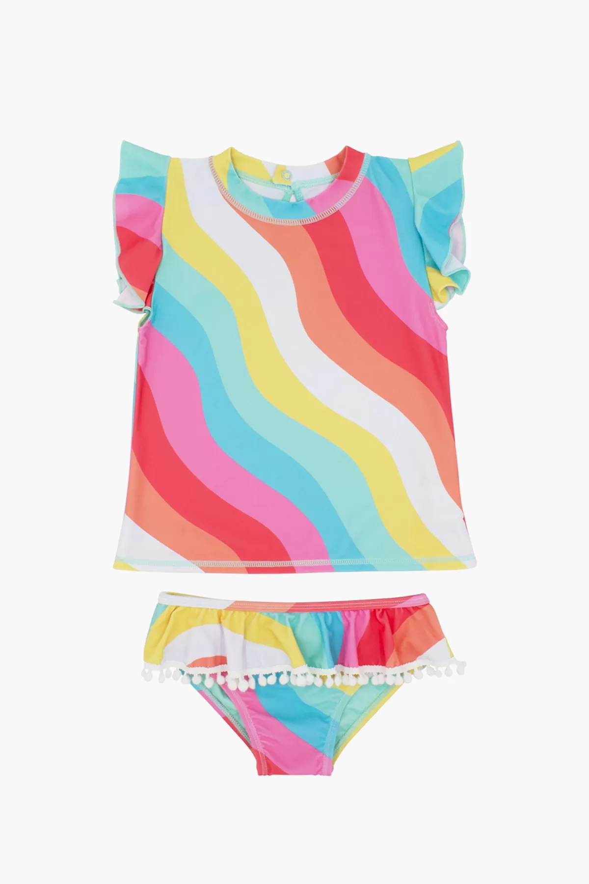 Feather 4 Arrow Seashell Ruffle Girls Rashguard Set