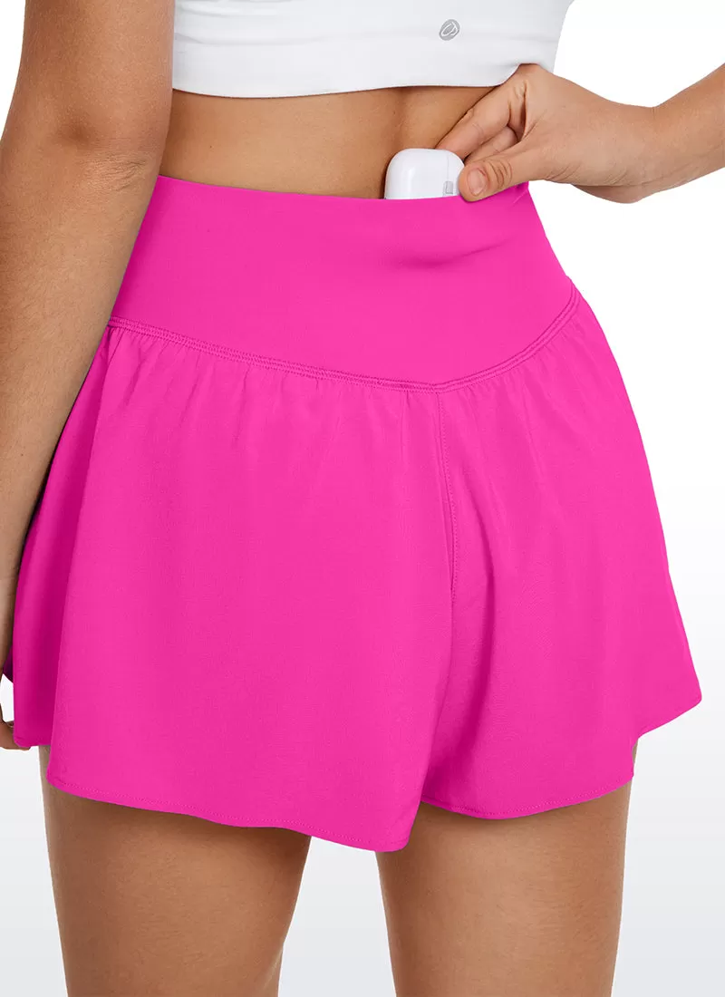 Feathery-Fit Soft 2 in 1 Flowy High Waisted Shorts - V Cross Waist