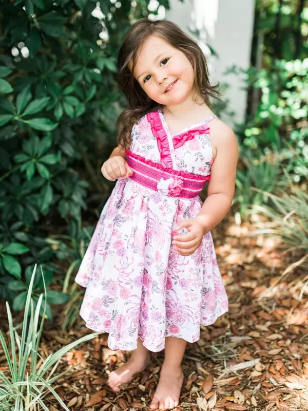 Fireworks Pink Girls Floral Summer Twirly Dress