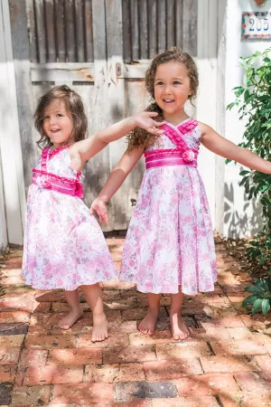 Fireworks Pink Girls Floral Summer Twirly Dress