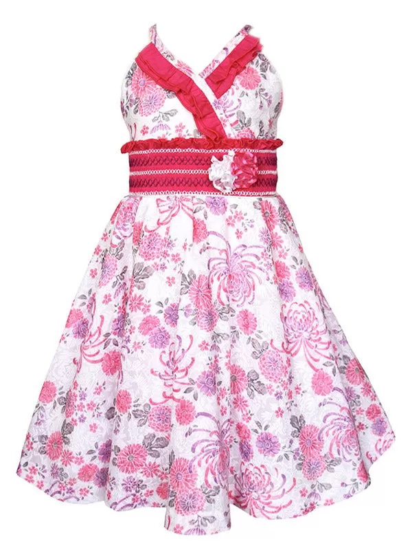 Fireworks Pink Girls Floral Summer Twirly Dress