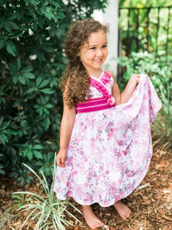 Fireworks Pink Girls Floral Summer Twirly Dress