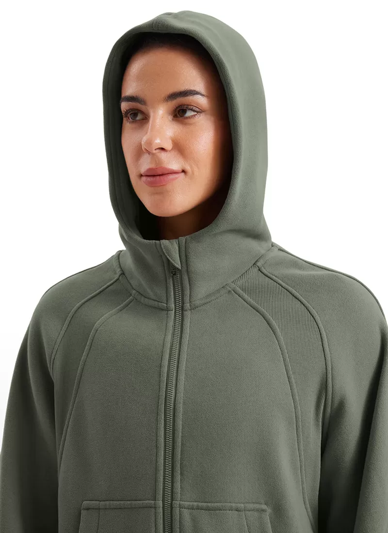 Fleece Lined Full Zip Hoodies with Thumb Holes