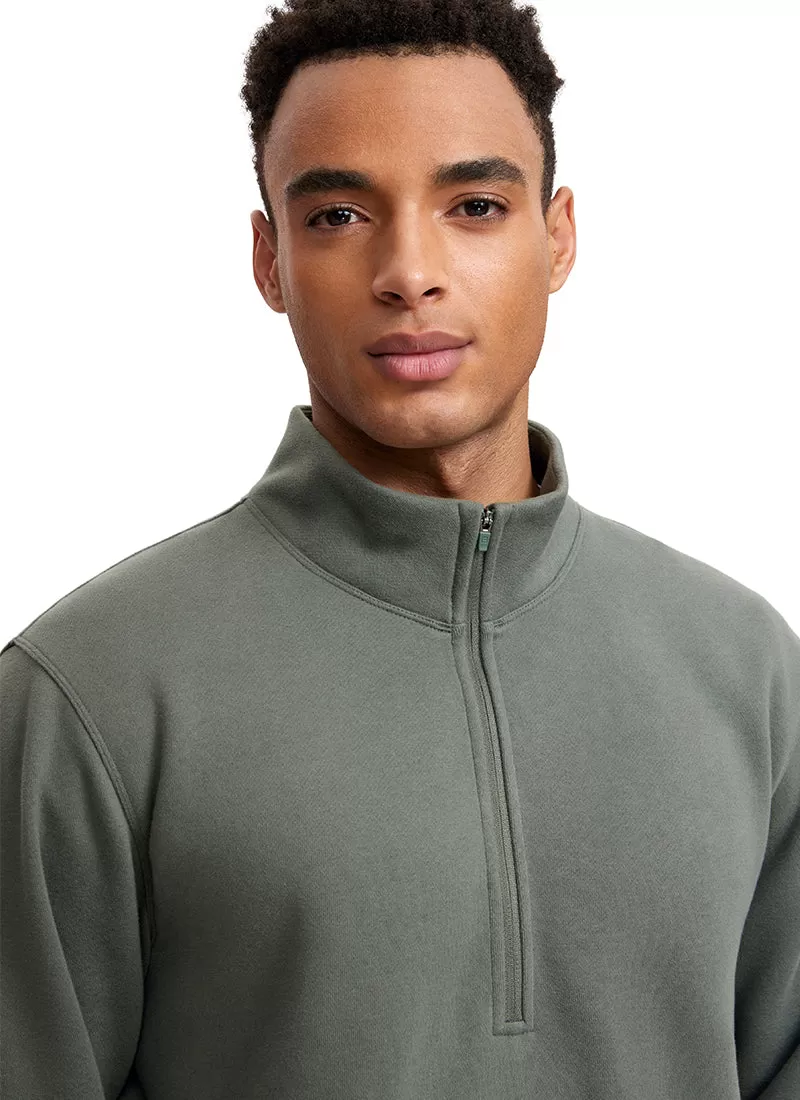 Fleece Lined Half Zip Sweatshirts Mock Neck