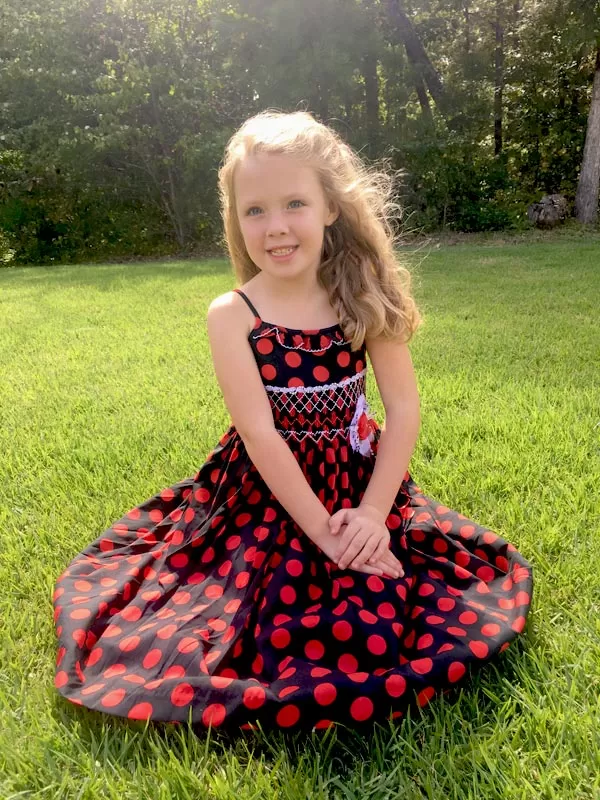 Girls Hand Smocked Summer Dress Black Red Polka Dots