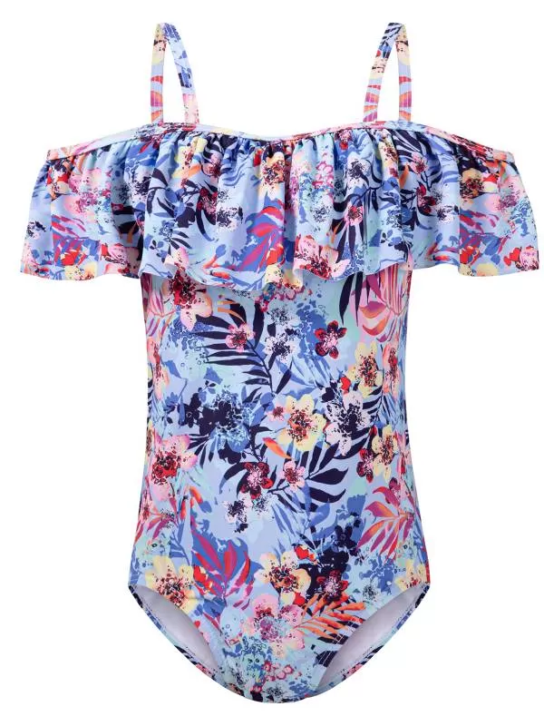 Girls One Piece Floral Swimwear Hawaiian Ruffle Swimsuit