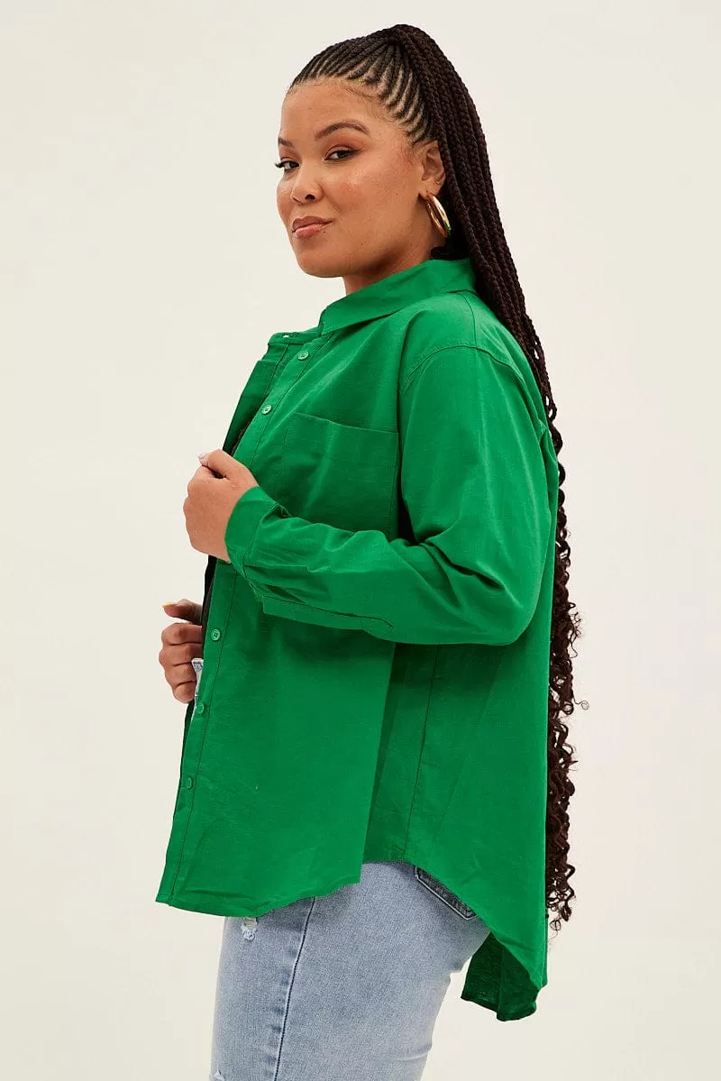 Green Long Sleeve Linen Blend Shirts