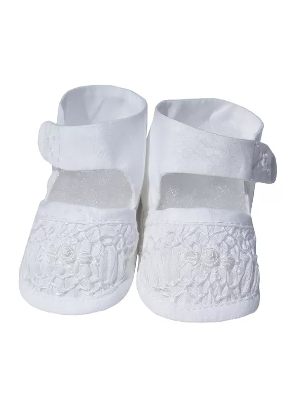 Infant Baby Girls White Christening Smocked Shoes