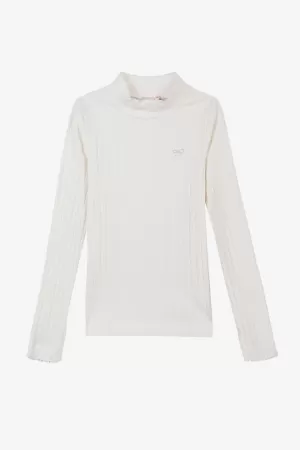 Lili Gaufrette Mock Neck Girls Shirt - Pearl