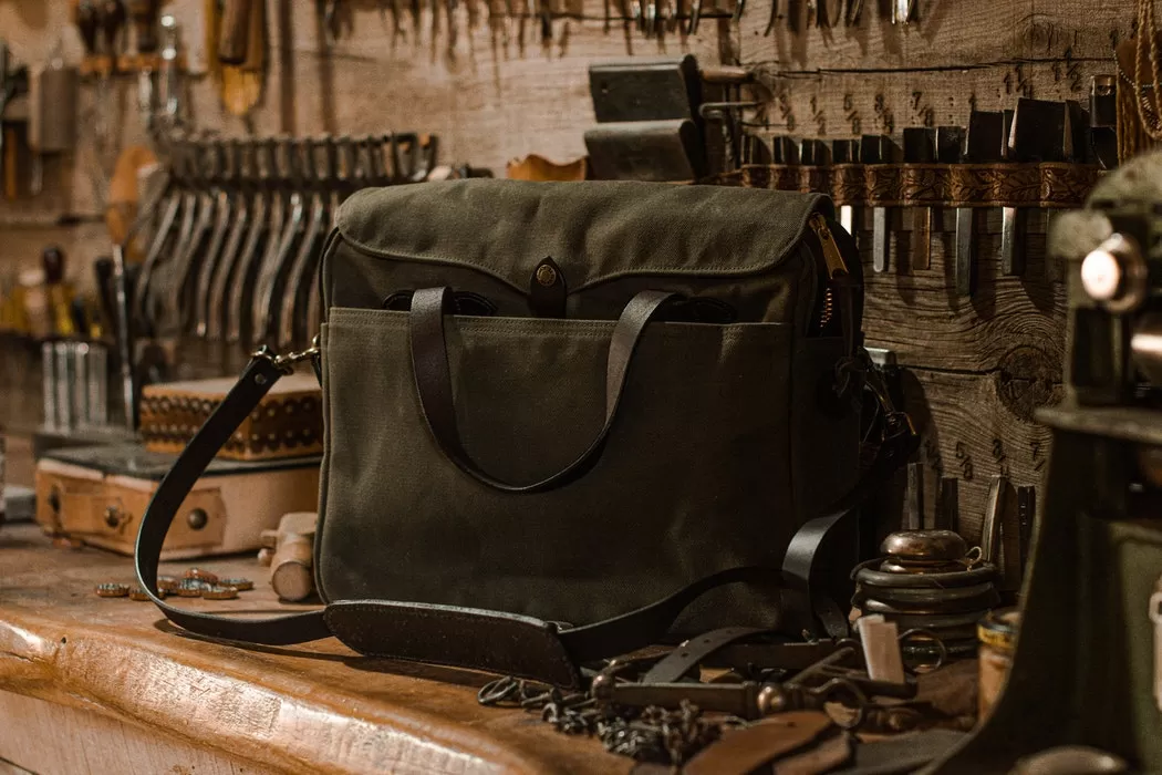 Original Briefcase in Rugged Twill - Otter Green