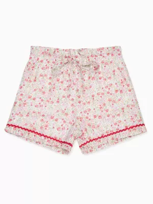 Red Floral Flores Cotton Girl Shorts