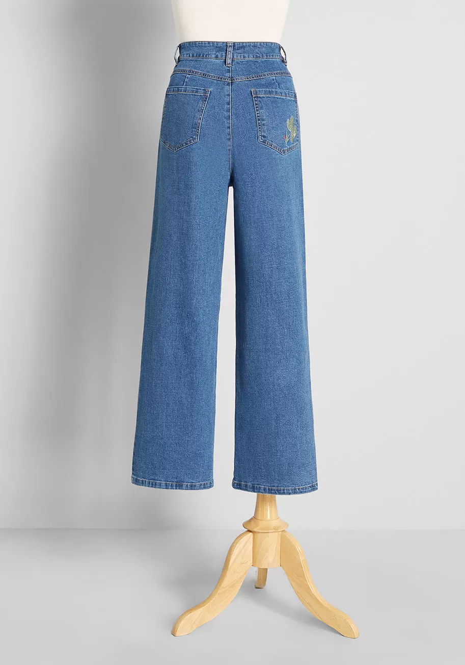 Runaway Rodeo Embroidered Wide-Leg Jeans