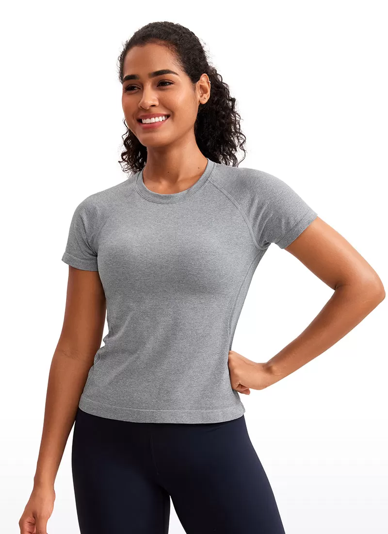 Seamless Crewneck Short Sleeve Shirts Waist Length