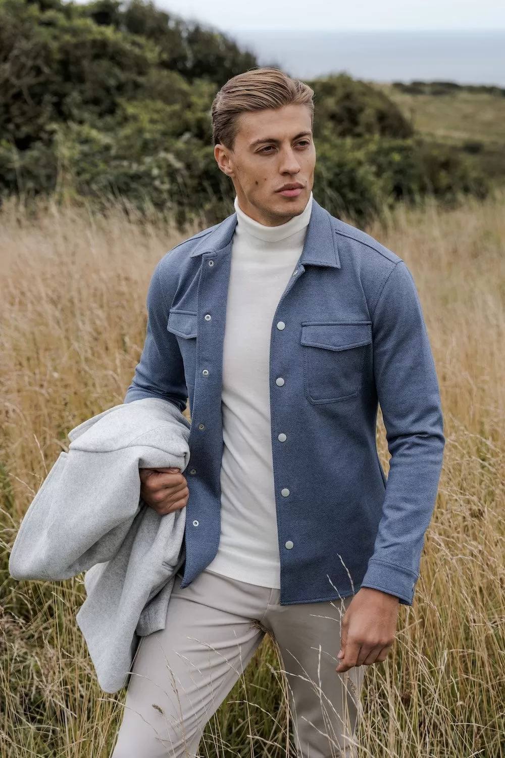 Twill Twin Pocket Overshirt in Slate Blue