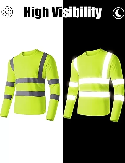 Ubon Hi Vis Shirts for Men, Safety Shirts Long Sleeve High Visibility Reflective Construction Shirts for Work 3-Pack