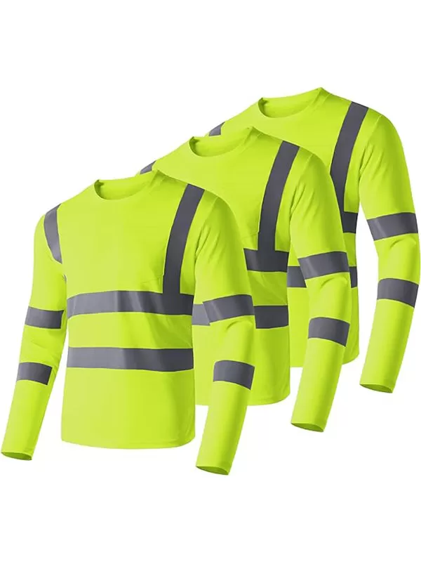 Ubon Hi Vis Shirts for Men, Safety Shirts Long Sleeve High Visibility Reflective Construction Shirts for Work 3-Pack