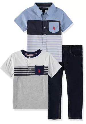 U.S. Polo Assn. Boys 2T-4T 3 Piece Woven Jogger Set