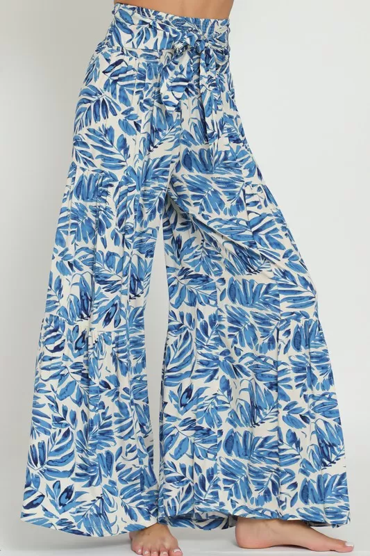 Waitlist 2/15 ♥ Jeanette High Waist Tie Tropical Print Wide Leg Pants Blue