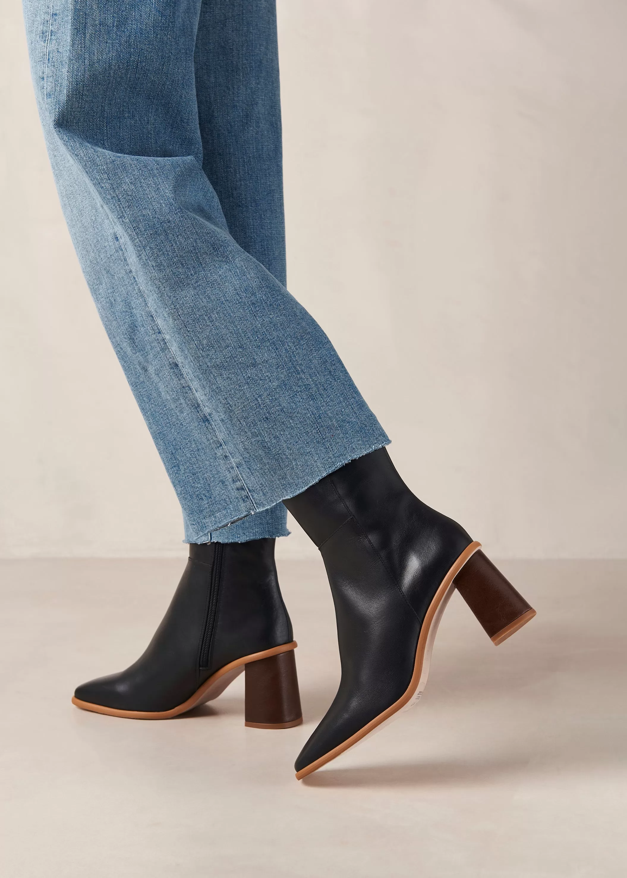 West Vintage Black Leather Ankle Boots