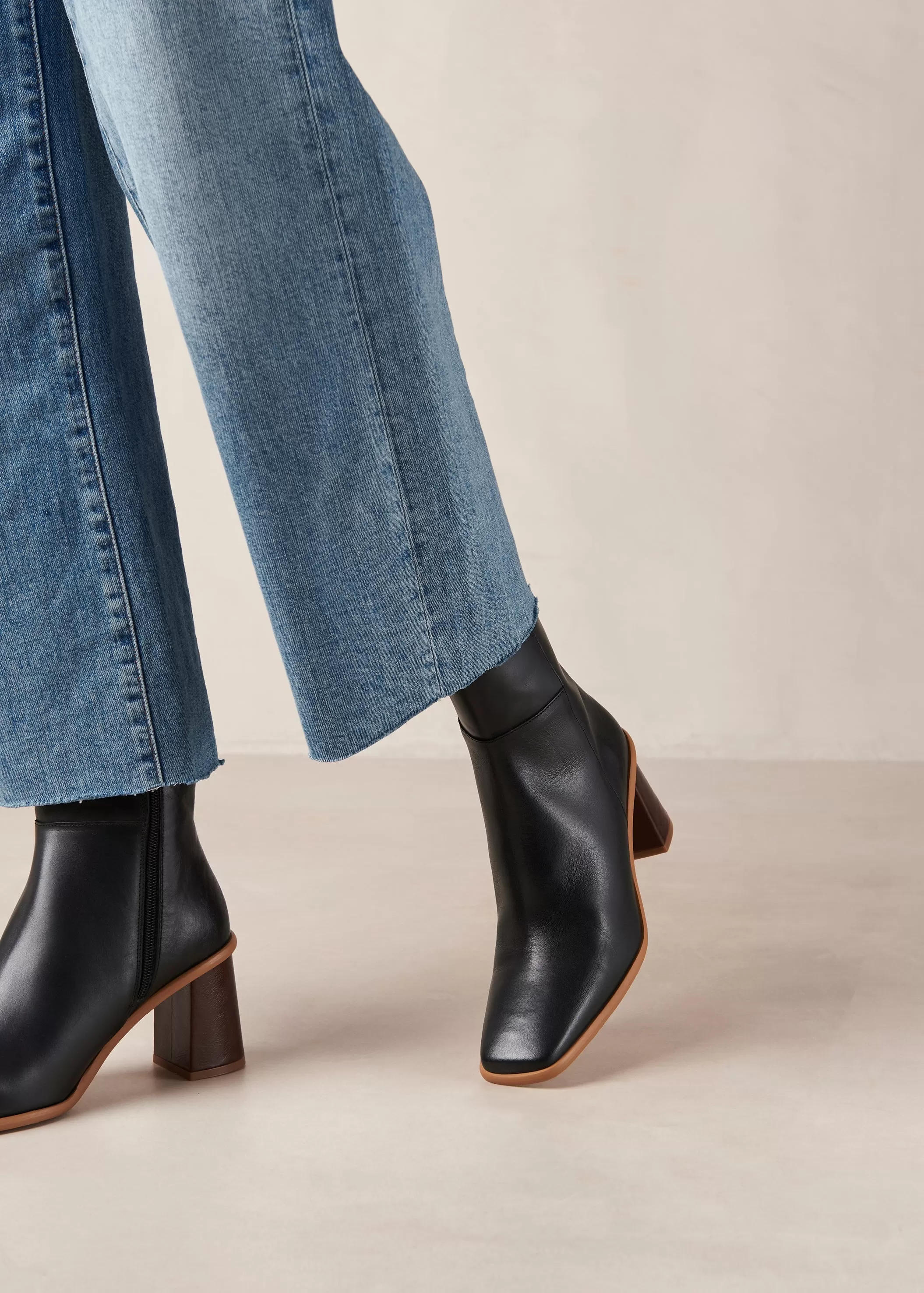 West Vintage Black Leather Ankle Boots