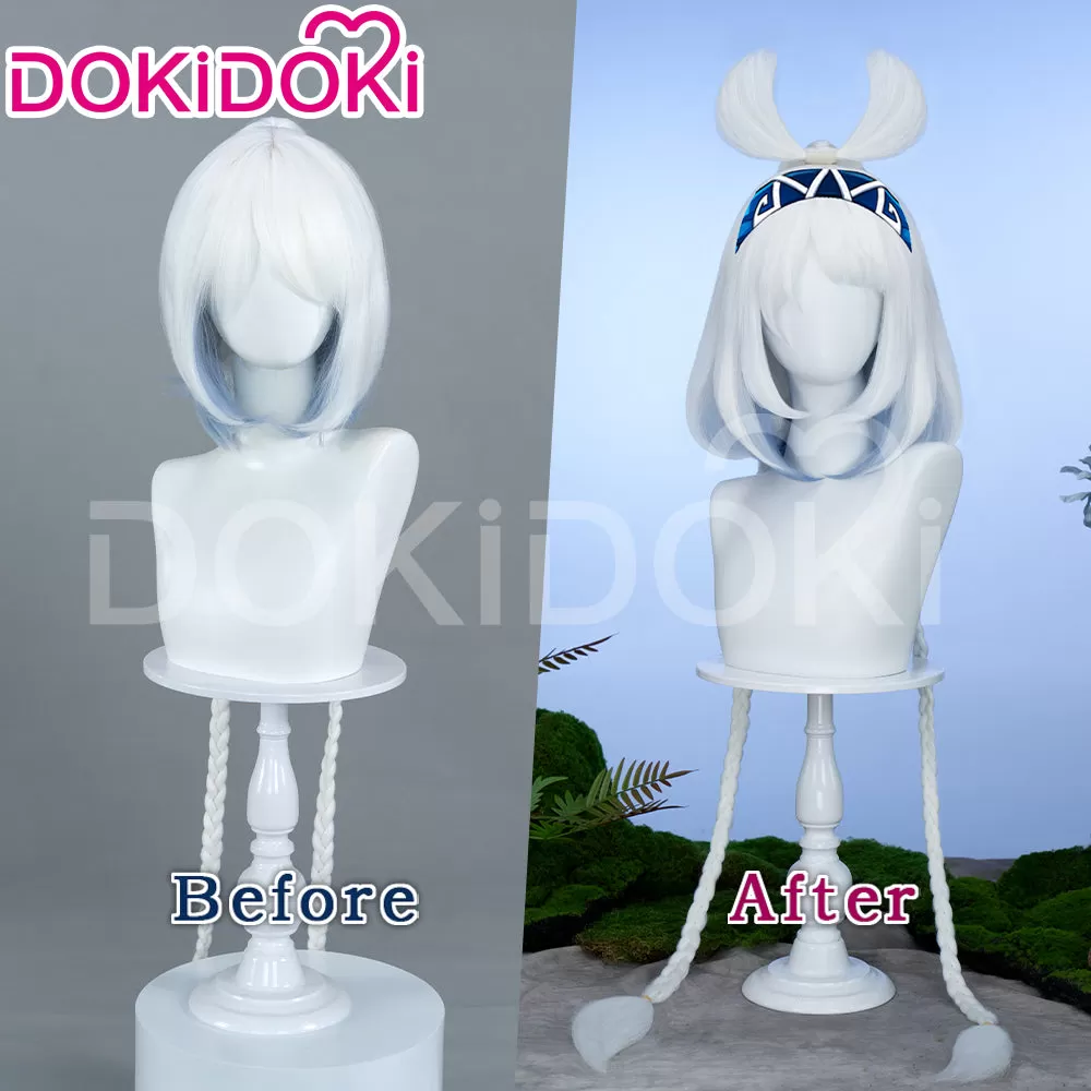 【Wig Ready For Ship】DokiDoki Game Genshin Impact Cosplay Mualani Wig / Accessories Headwear Long Straight White Blue Hair Natlan