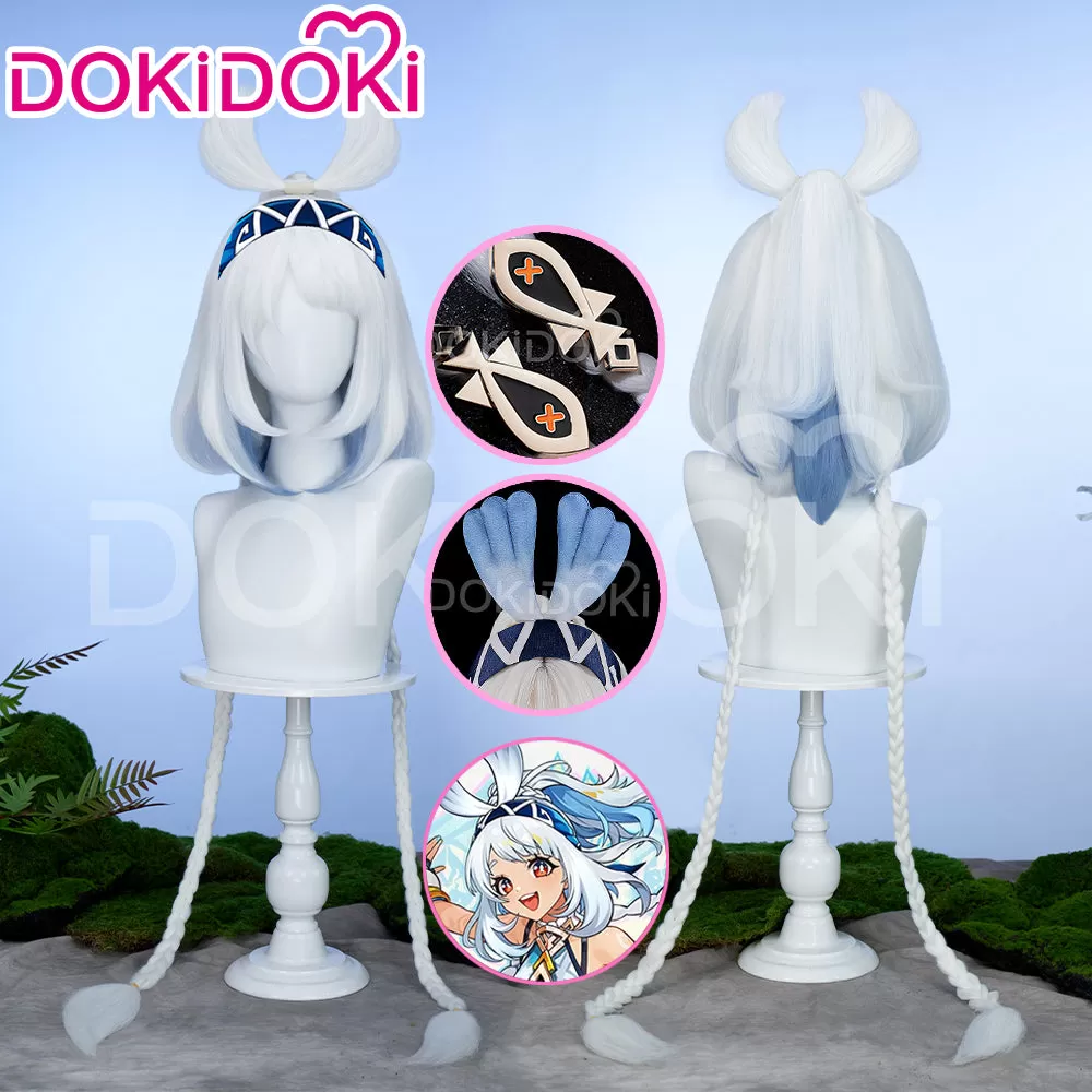 【Wig Ready For Ship】DokiDoki Game Genshin Impact Cosplay Mualani Wig / Accessories Headwear Long Straight White Blue Hair Natlan