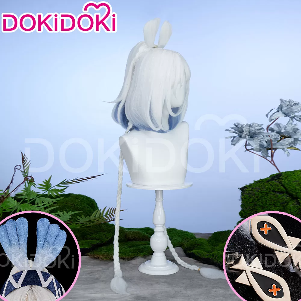 【Wig Ready For Ship】DokiDoki Game Genshin Impact Cosplay Mualani Wig / Accessories Headwear Long Straight White Blue Hair Natlan