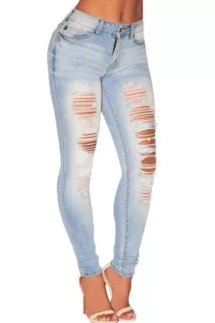 Women Skinny Distressed Stretch Jeans