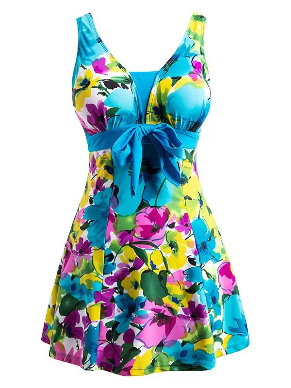 Women's Push Up One Piece Swimsuit Floral Slimming Swimdress